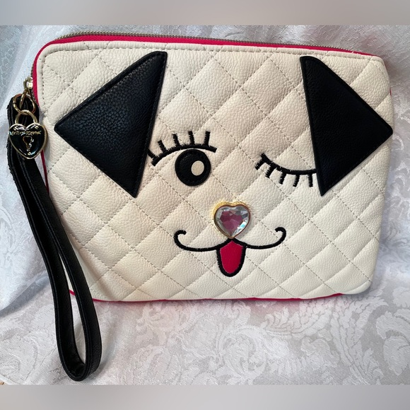Betsey Johnson Winky Puppy Wristlet with Puppy Face and Puffy Tail - Picture 2 of 14